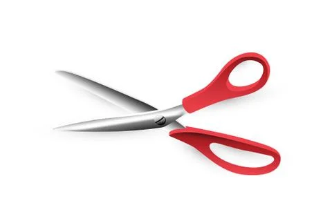Open scissors icon with red handle on white background. 스톡 일러스트