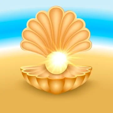 Open Seashell and Pearl on the Beach Stock Illustration