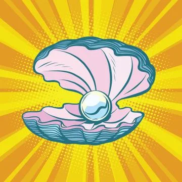 Open seashell with pearl Stock Illustration
