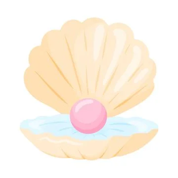 Open Seashell with Pink Pearl Inside Clipart Stock Illustration