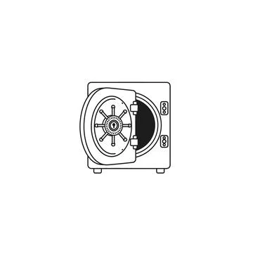 Open security bank vault safe outline line art illustration icon Stock Illustration