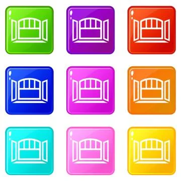 Open semicircular window frame icons set 9 color collection Ilustración de archivo