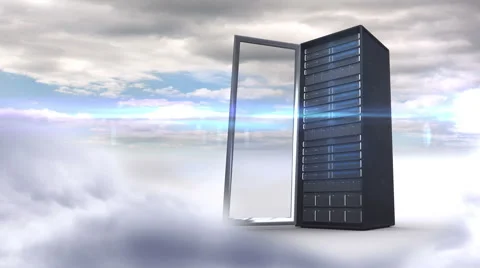 Open server tower on cloudy sky background Stock Footage 52015058