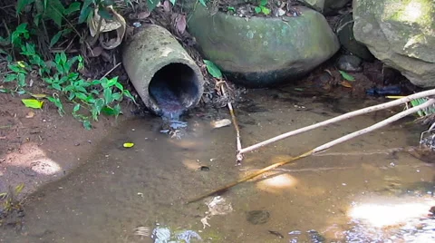 Open sewer at natural river Stock Footage 57397939