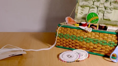 An open sewing box Stock Footage 71428195