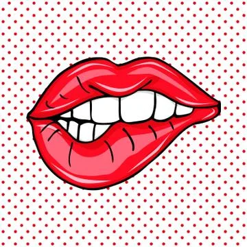 Open Sexy wet red lips with teeth pop art backgrounds, vector illustration Stock Illustration