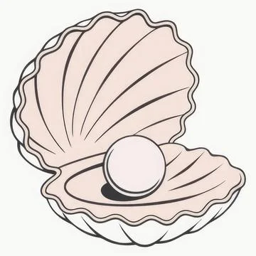 Open shell with pearl inside on a white background Stock Illustration
