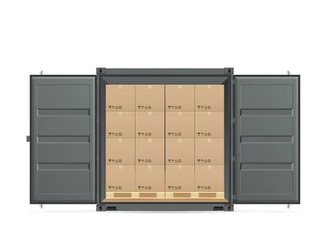 Open shipping cargo container with boxes Illustrazione stock