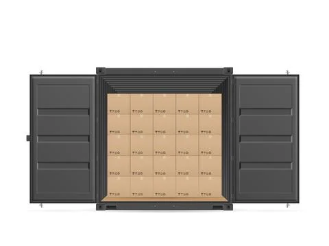 Open shipping cargo container with boxes 库存插图