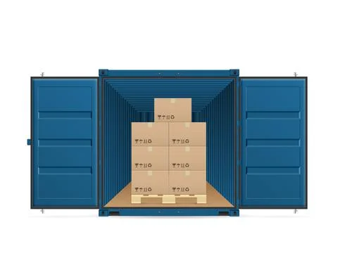 Open shipping cargo container with boxes Illustrazione stock