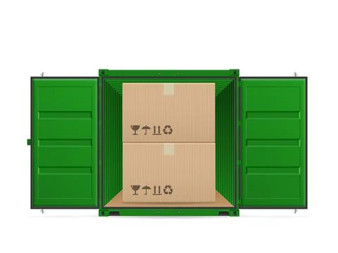 Open shipping cargo container with boxes 库存插图