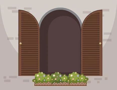 Open Shutters with Flower Box Ilustración de archivo