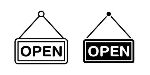 Open sign in black and white. vector icon pack for websites Stock Illustration
