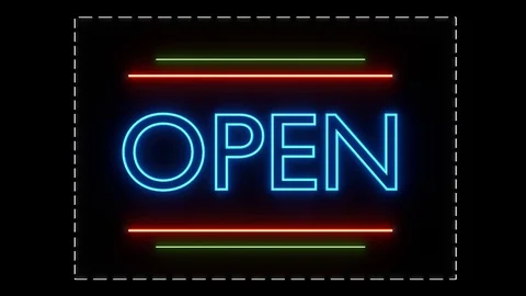 OPEN sign with a black background, the sign flashes and blinks Stock Footage