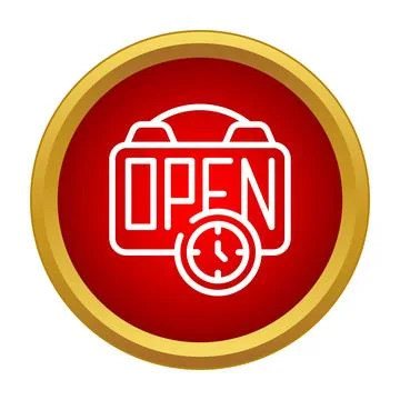 Open sign with clock indicating business hours Stock Illustration