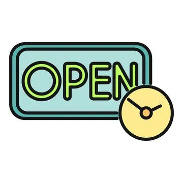 Open sign with clock showing business hours Stock Illustration