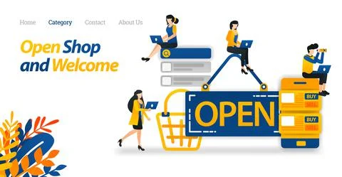Open Sign Displayed on the Store Front. Mobile E-commerce Icon for Business a Stock Illustration
