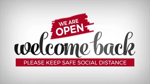 Open sign on the front door - welcome back We are working again. Keep social Stock Footage 134685521