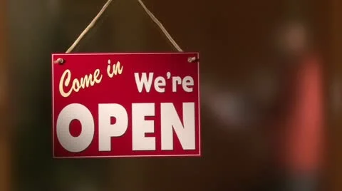 Open sign, man in red Video stock 21936319