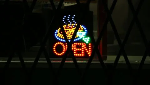Open Sign at Night Stock Footage 11360660