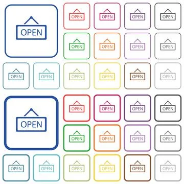 Open sign outlined flat color icons Stock Illustration