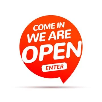 Open sign red speech bubble business welcome invitation. Speech bubble open Stock Illustration