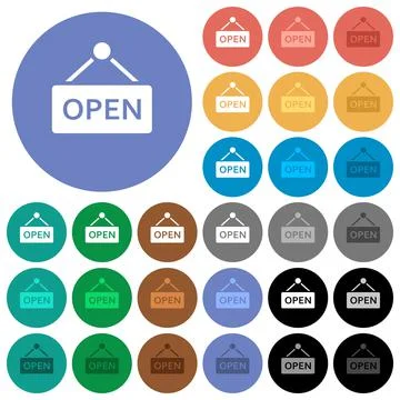 Open sign round flat multi colored icons Stock Illustration