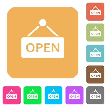 Open sign rounded square flat icons Stock Illustration