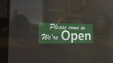 Open Sign on Shop Restaurant Entrance 1 Stock Footage