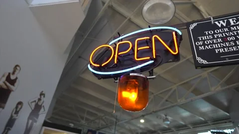 Open sign with siren light Stock Footage 209597672