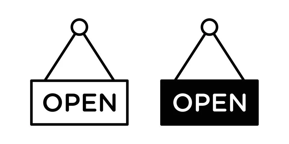 Open sign solid, line, and editable vector set. Stock Illustration