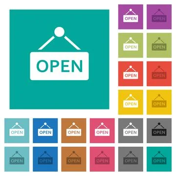 Open sign square flat multi colored icons Stock Illustration
