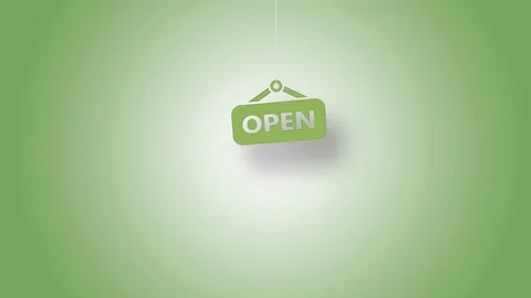 Open Sign in Yellow Hanged with String On Green Background in 4K Resolution Stock Footage 125931044