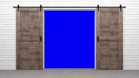 Open sliding door with bluescreen in the background Stock Footage 295197160
