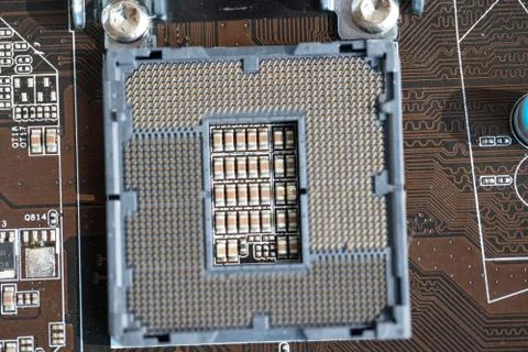 An open socket on the motherboard without a processor Stock Photos