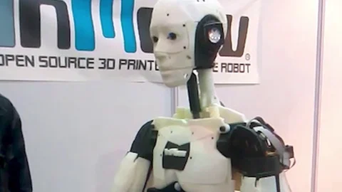 Open source 3d Printed humanoid robot ordering/signalling by finger to Stock Footage 113728909