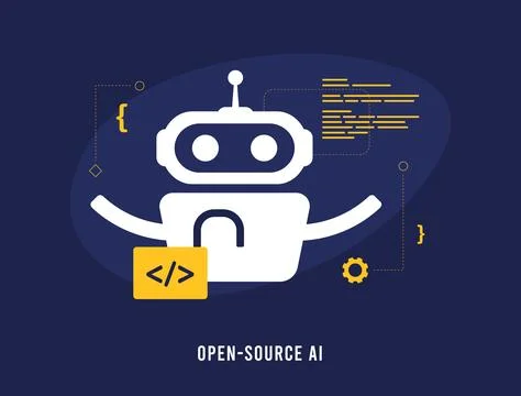 Open Source AI Tools and Projects concept. Open-source Artificial Intelligence Stock Illustration