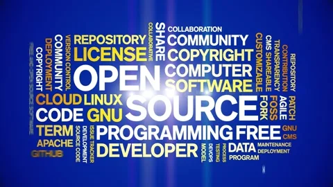 Open Source animated word cloud,animation tag kinetic typography seamless loop. Stock Footage 301429664