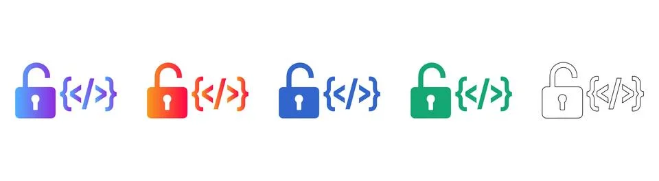 Open Source Code Lock Icons Set Illustrazione stock