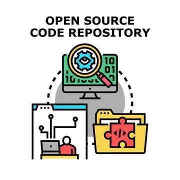 Open source code repository managing development process イラスト素材