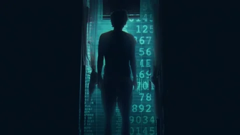 Open Source Code Window Man Entering Matrix Stock Footage 140278732