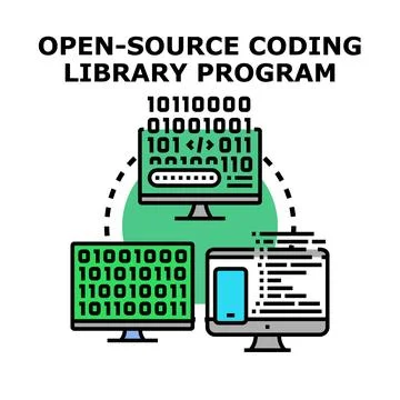 Open source coding library program development concept Illustrazione stock
