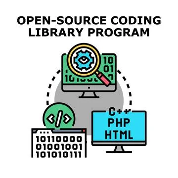 Open source coding library program development concept Stock-Illustration