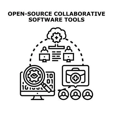 Open source collaborative software tools concept representing teamwork Ilustração Stock
