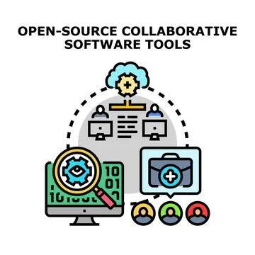 Open source collaborative software tools concept representing teamwork Stock Illustration