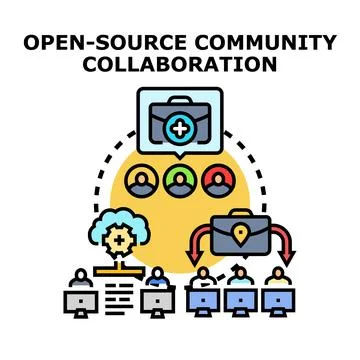 Open source community collaboration and shared development concept Stock Illustration