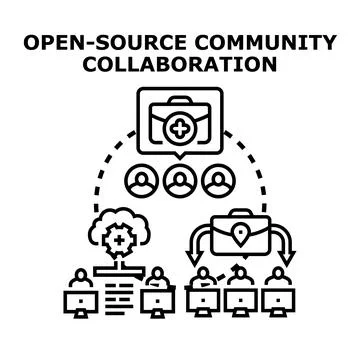 Open source community collaboration and shared development concept Stock Illustration