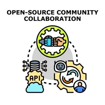 Open source community collaboration and software development Stock Illustration