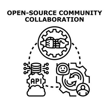 Open source community collaboration and software development Stock Illustration