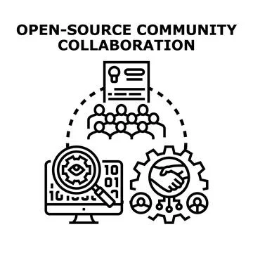 Open source community collaboration development concept Stock Illustration
